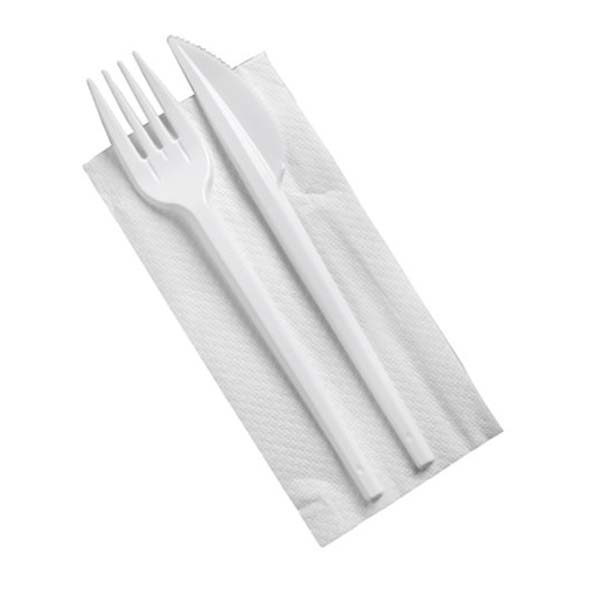 Bis Posate in Plastica RIGIDA Confezionate Monouso -Forchette,Coltello,Tovagliolo- 500 pz.