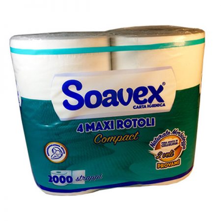 Carta Igienica Soavex Maxi Lunga, 4 Rotoli Maxi, 500 Strappi -Conf. 9-