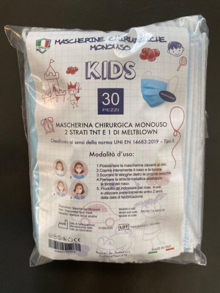 30 PZ MASCHERINA PER BAMBINI tnt 3 VELI PER PROTEZIONE VIE RESPIRATORIE  - made in italy
